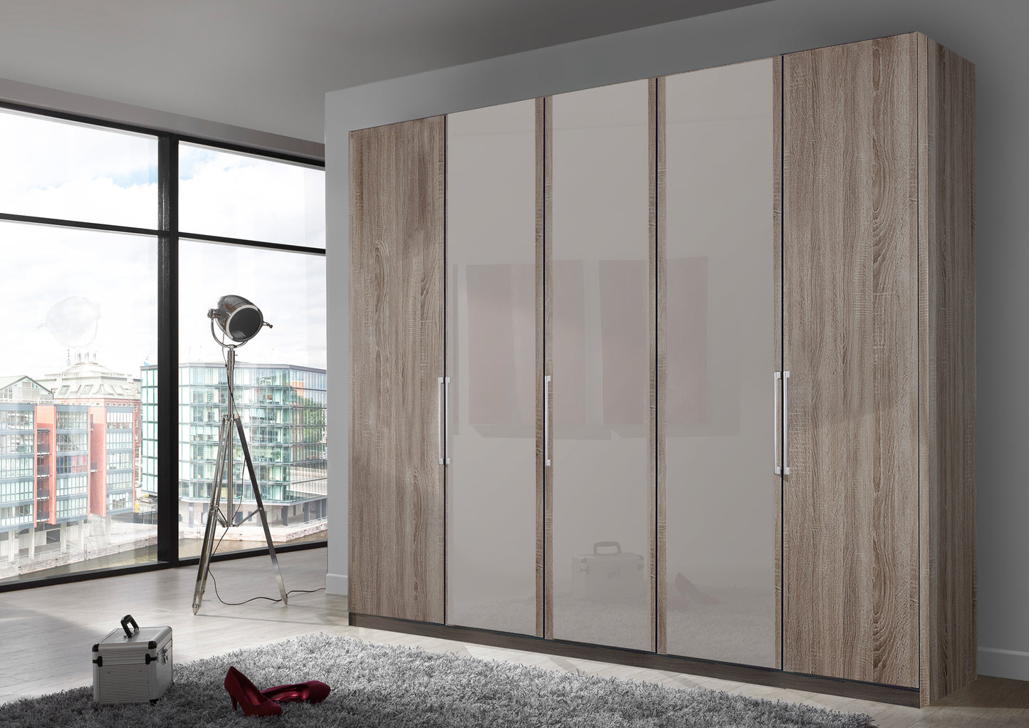 Bermuda Hinged 5 Door Wardrobe Dark Rustic Oak 250cm