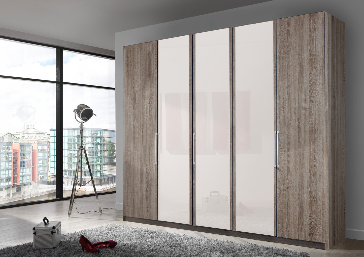 Bermuda Hinged 5 Door Wardrobe Dark Rustic Oak 250cm