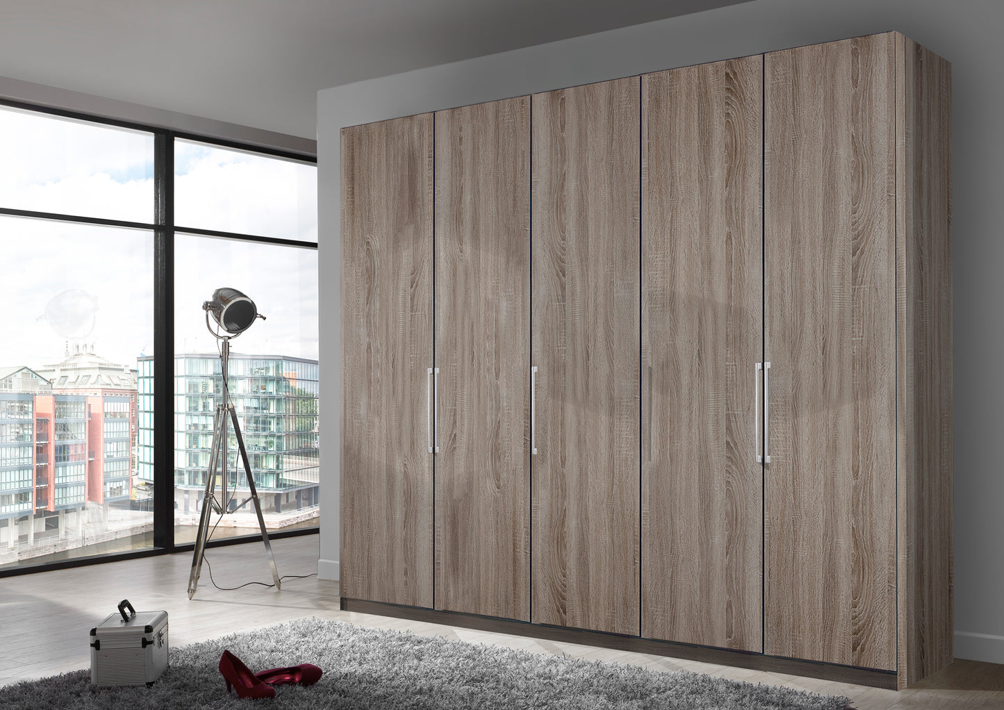 Bermuda Hinged 5 Door Wardrobe Dark Rustic Oak 250cm