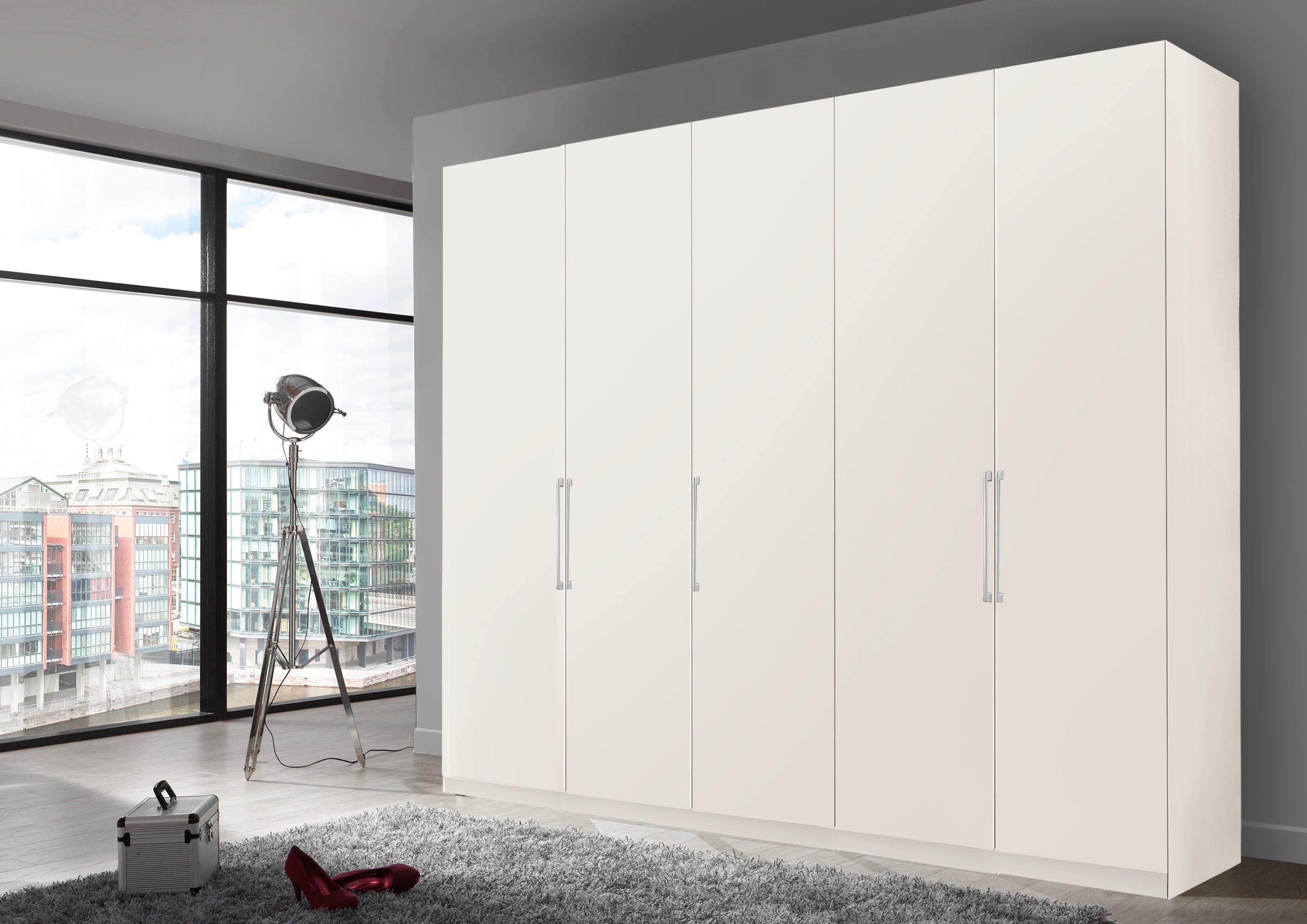 Bermuda Hinged 5 Door Wardrobe Matte White 250cm