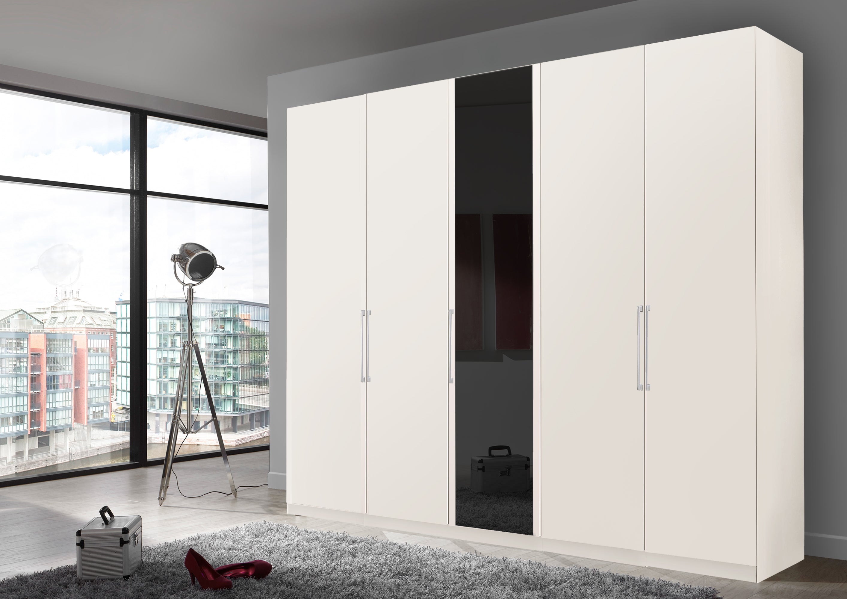 Bermuda Hinged 5 Door Wardrobe Matte White 250cm