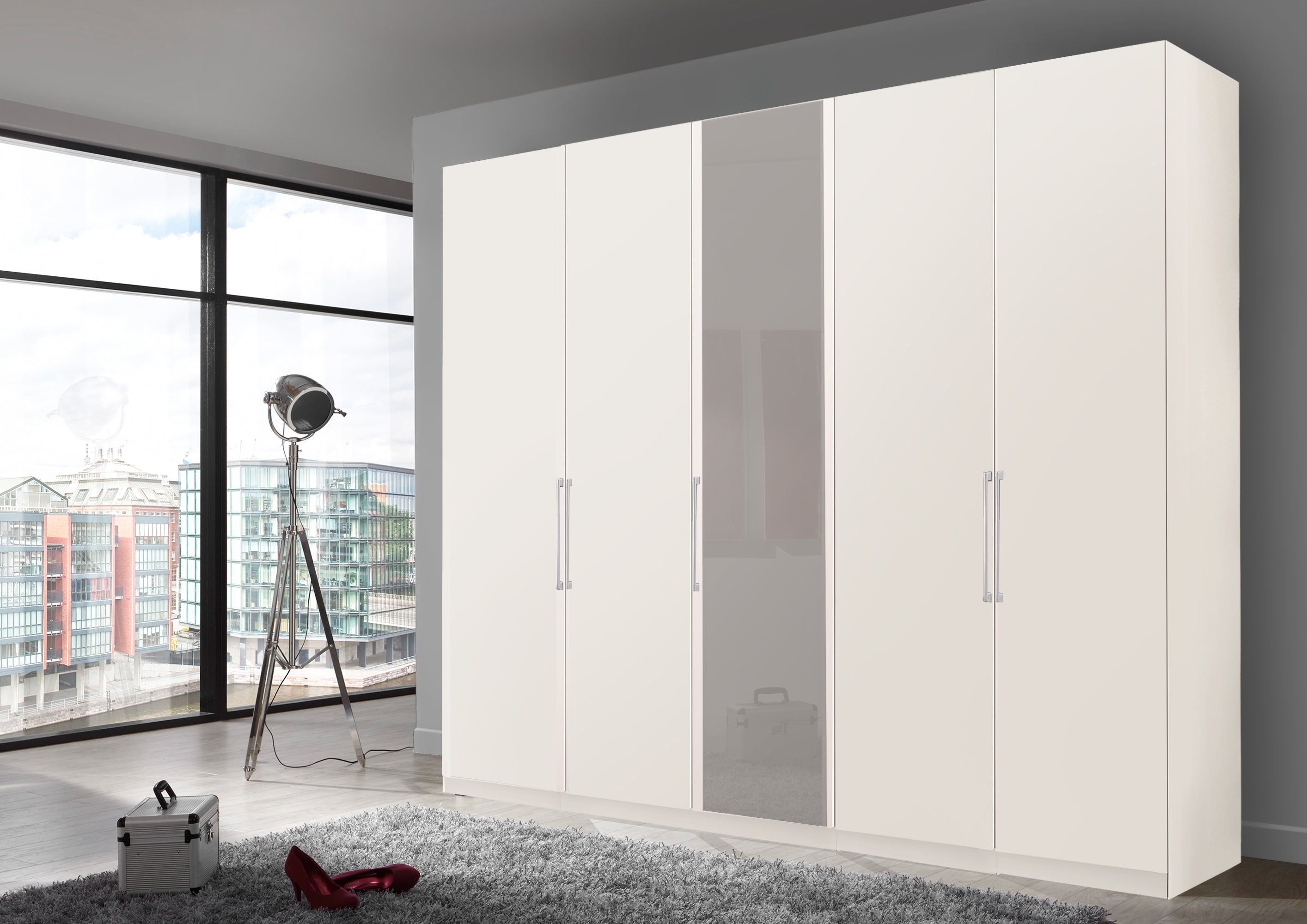 Bermuda Hinged 5 Door Wardrobe Matte White 250cm