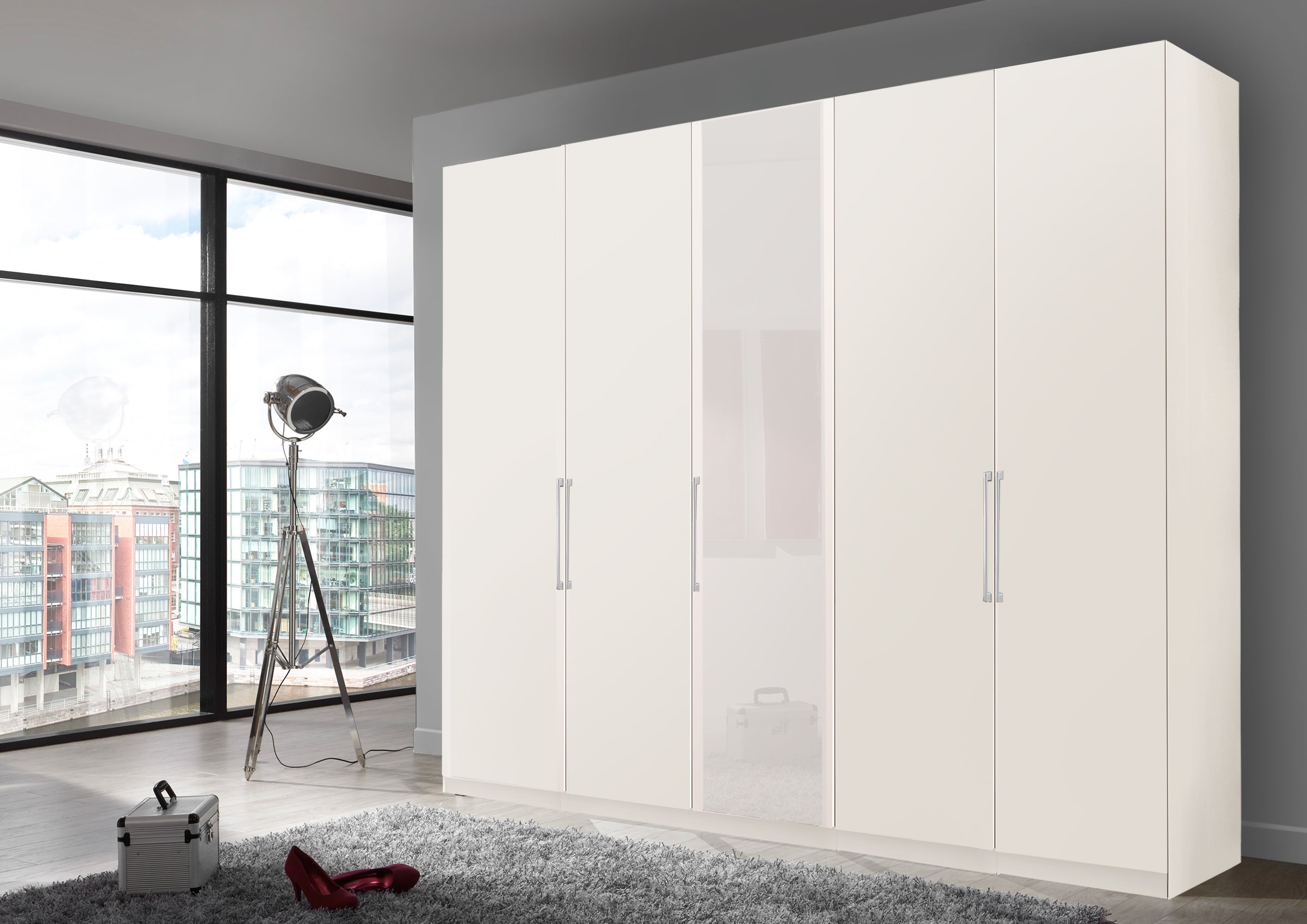 Bermuda Hinged 5 Door Wardrobe Matte White 250cm