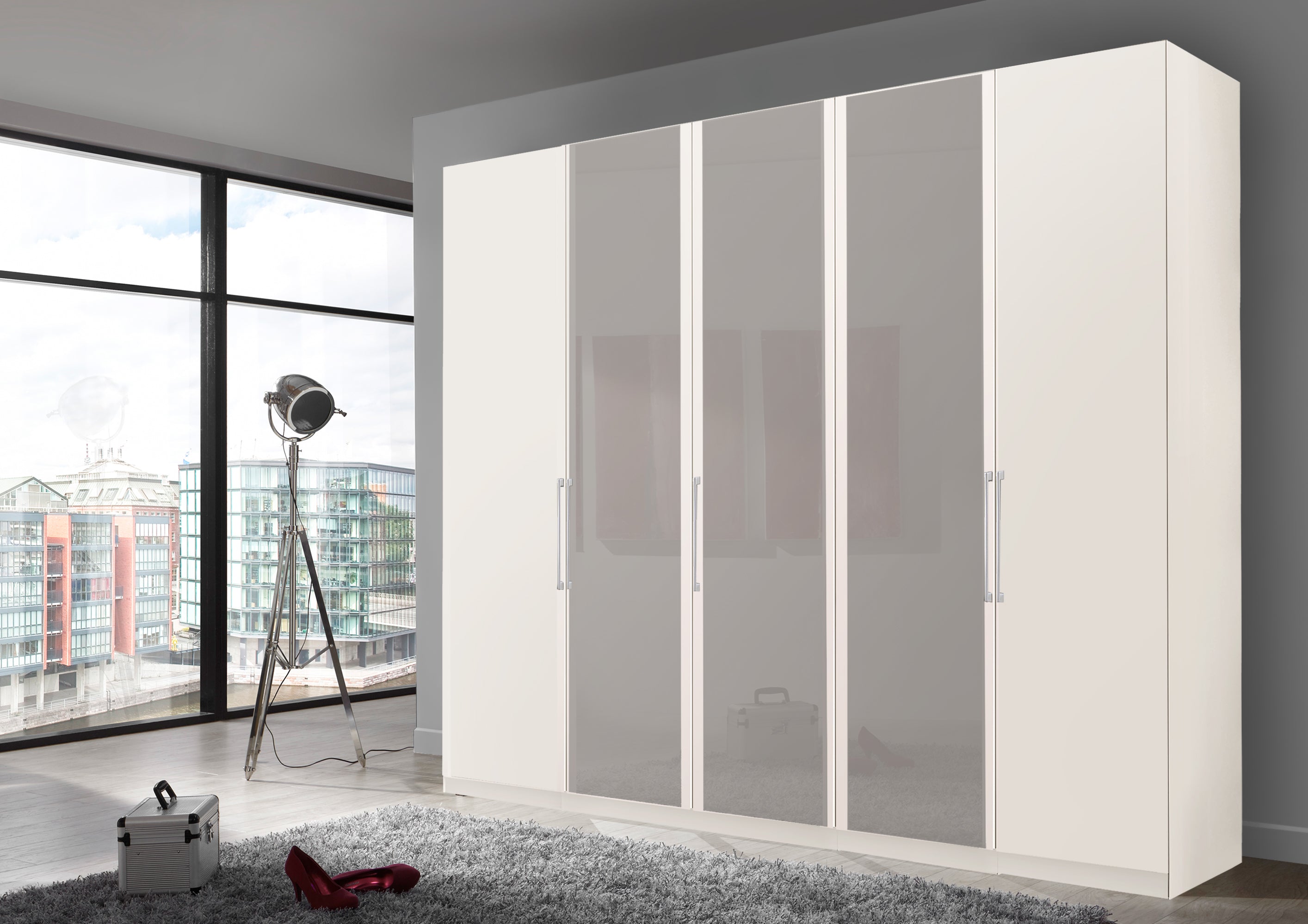 Bermuda Hinged 5 Door Wardrobe Matte White 250cm