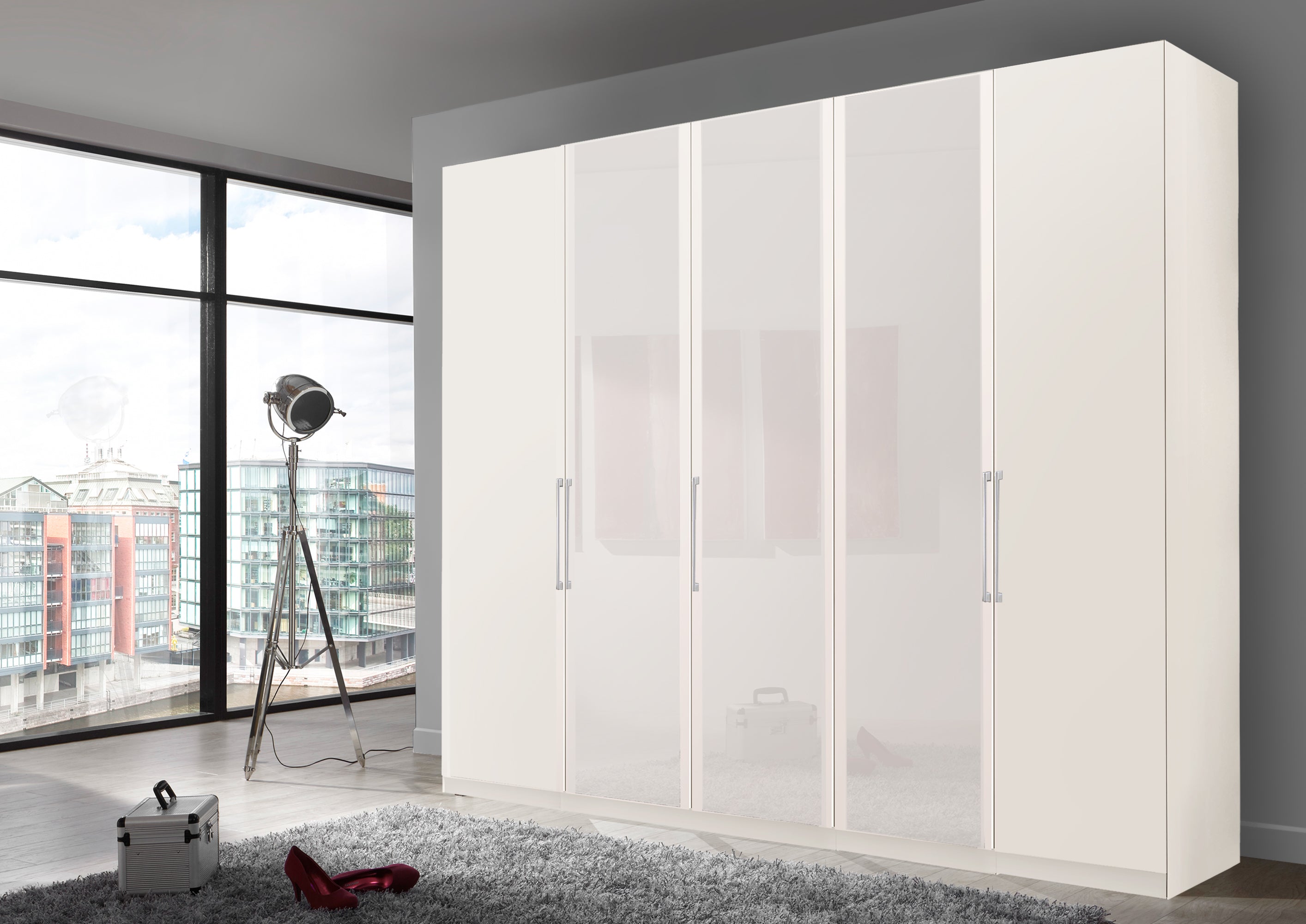 Bermuda Hinged 5 Door Wardrobe Matte White 250cm