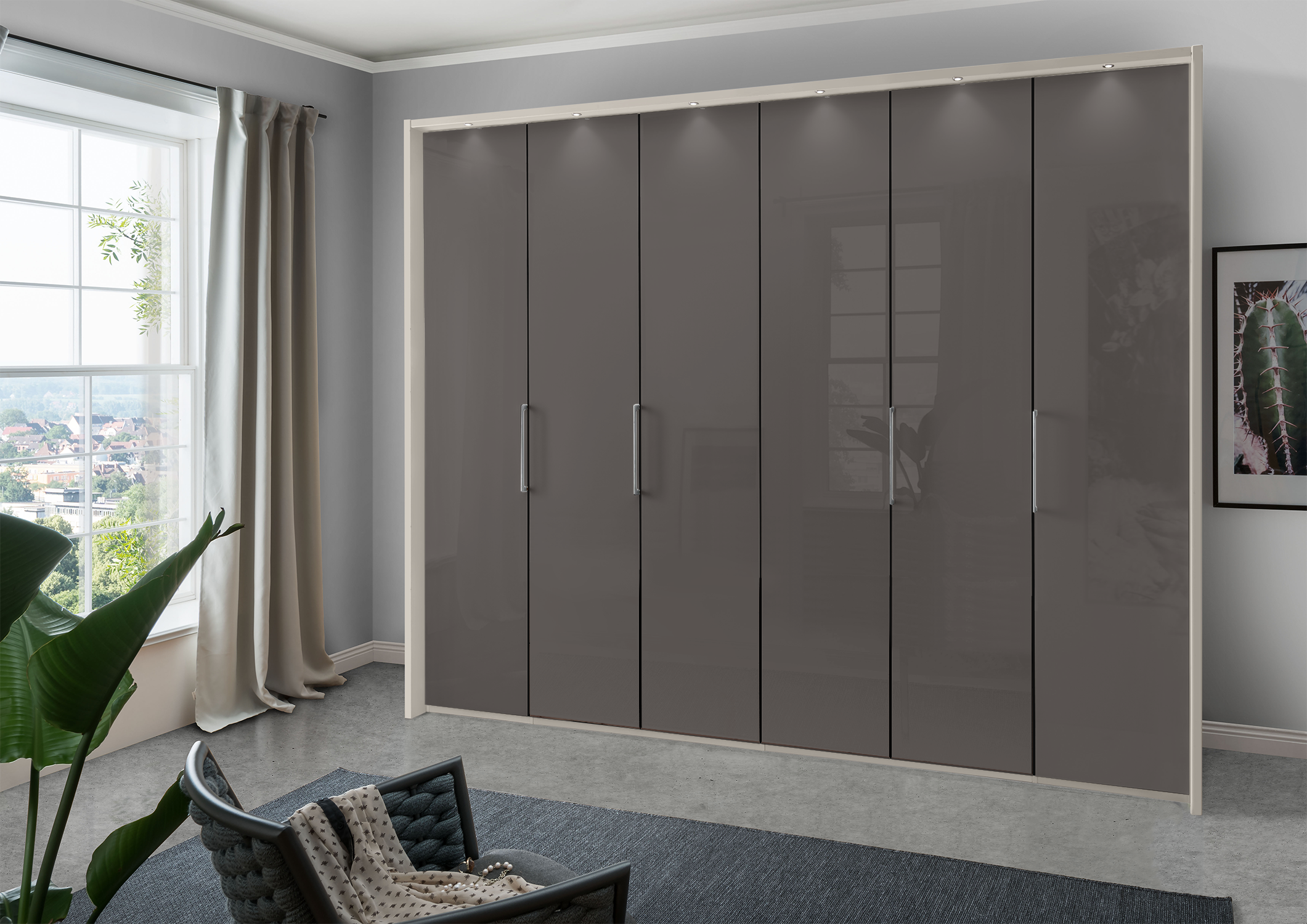 Munich 6 Door Wardrobe Glass Havana 300 cm
