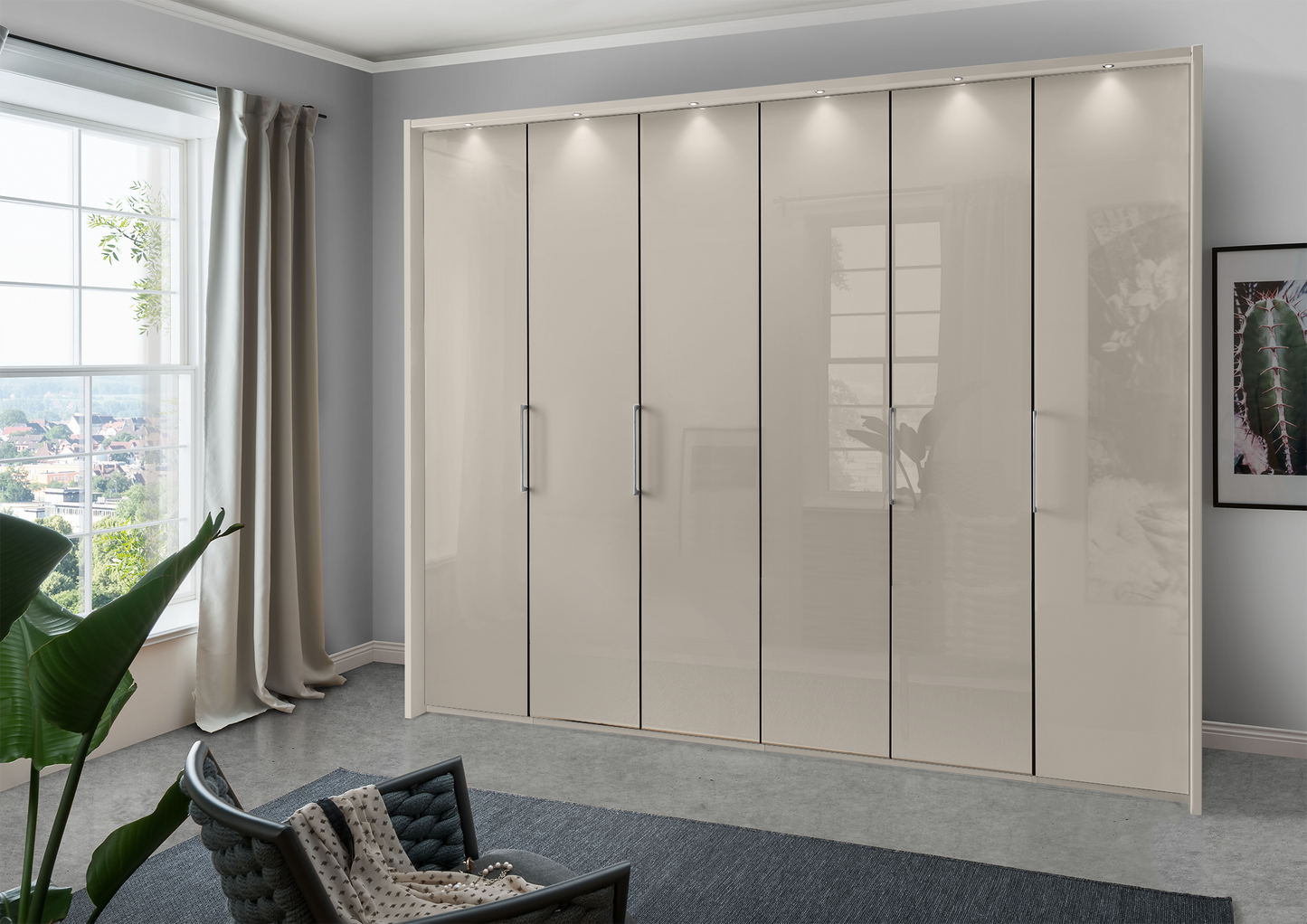 Munich 6 Door Wardrobe Glass Pebble Grey 300 cm