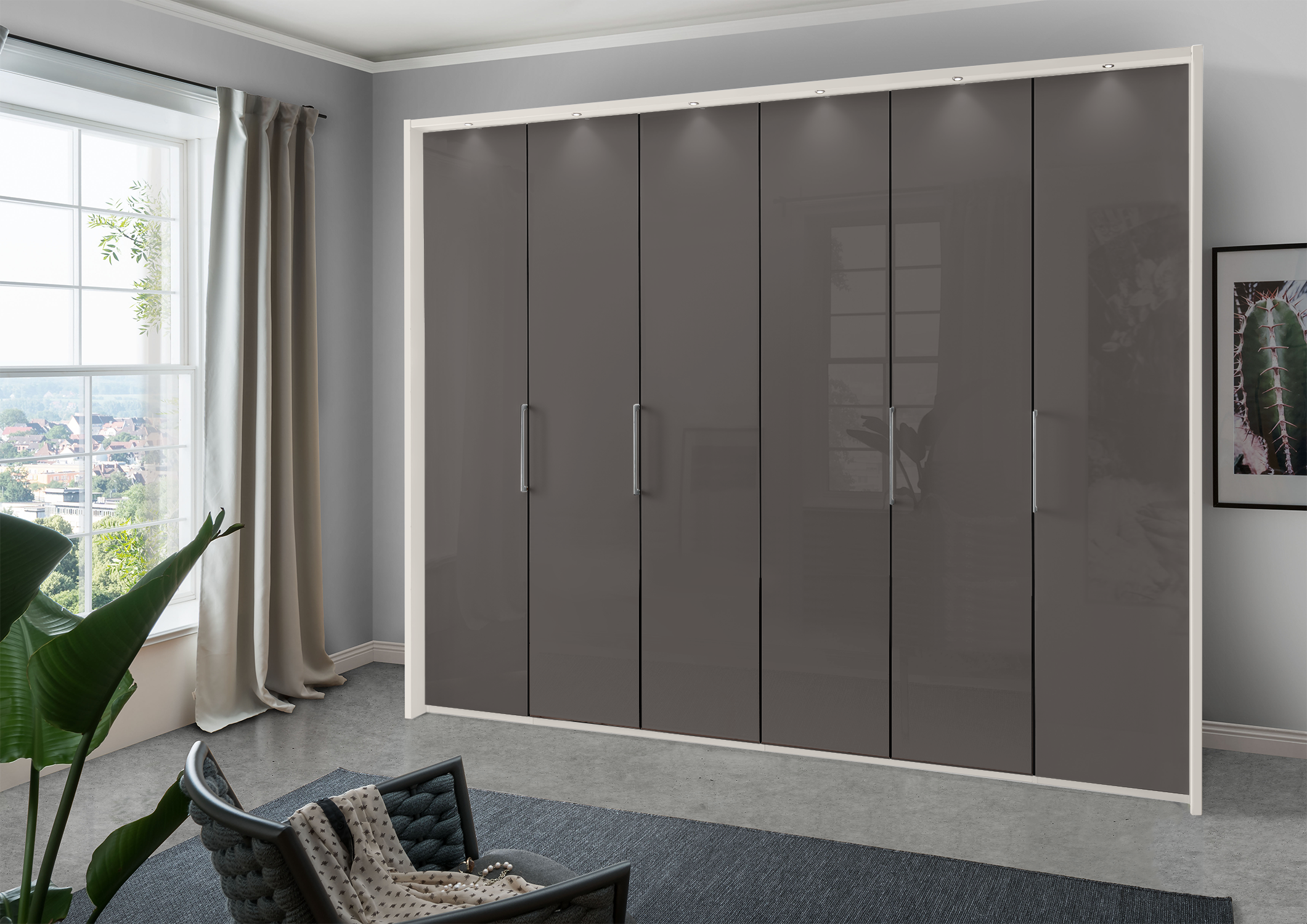 Munich 6 Door Wardrobe Glass Havana 300 cm