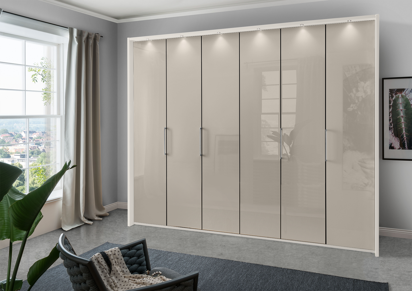 Munich 6 Door Wardrobe Glass Pebble Grey 300 cm