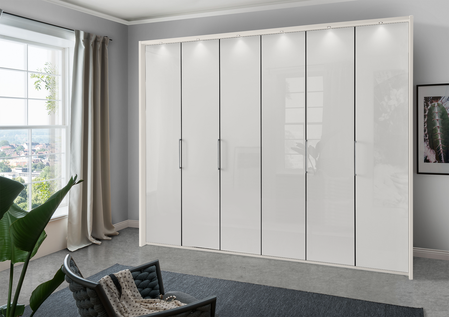 Munich 6 Door Wardrobe Glass White 300 cm