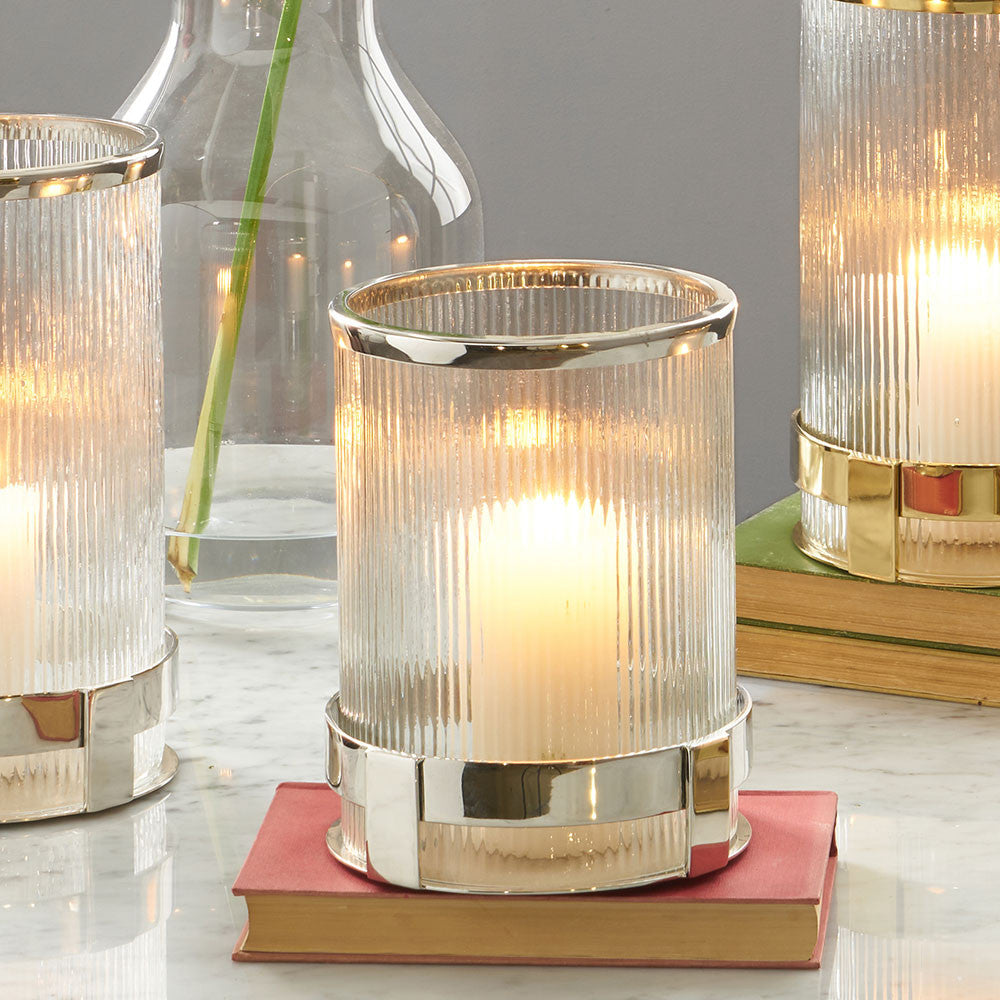 Metal and Clear Textured Glass Hurricane