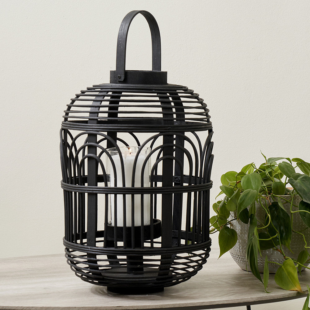 Black Bamboo and Glass Lantern