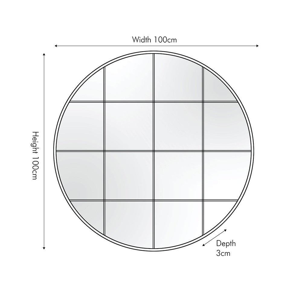 Graphite Metal 16 Pane Round Wall Mirror