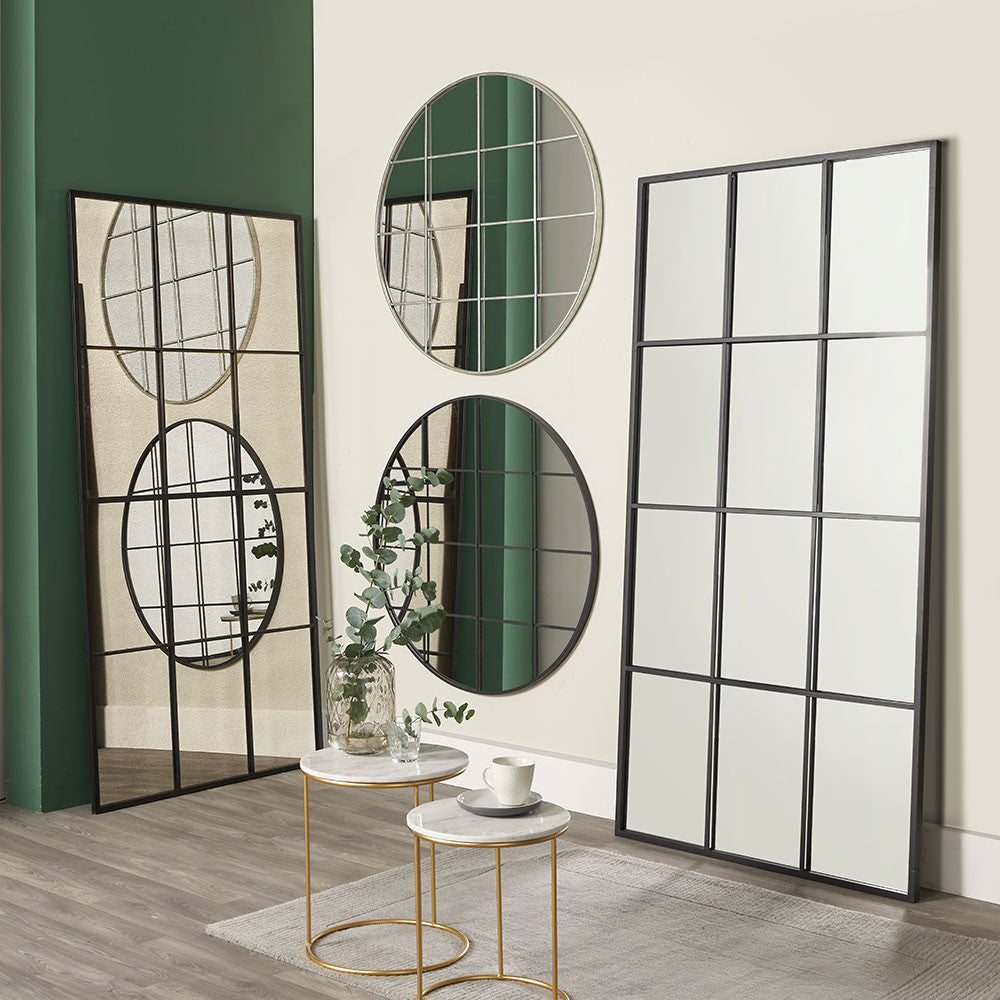 Graphite Metal 16 Pane Round Wall Mirror