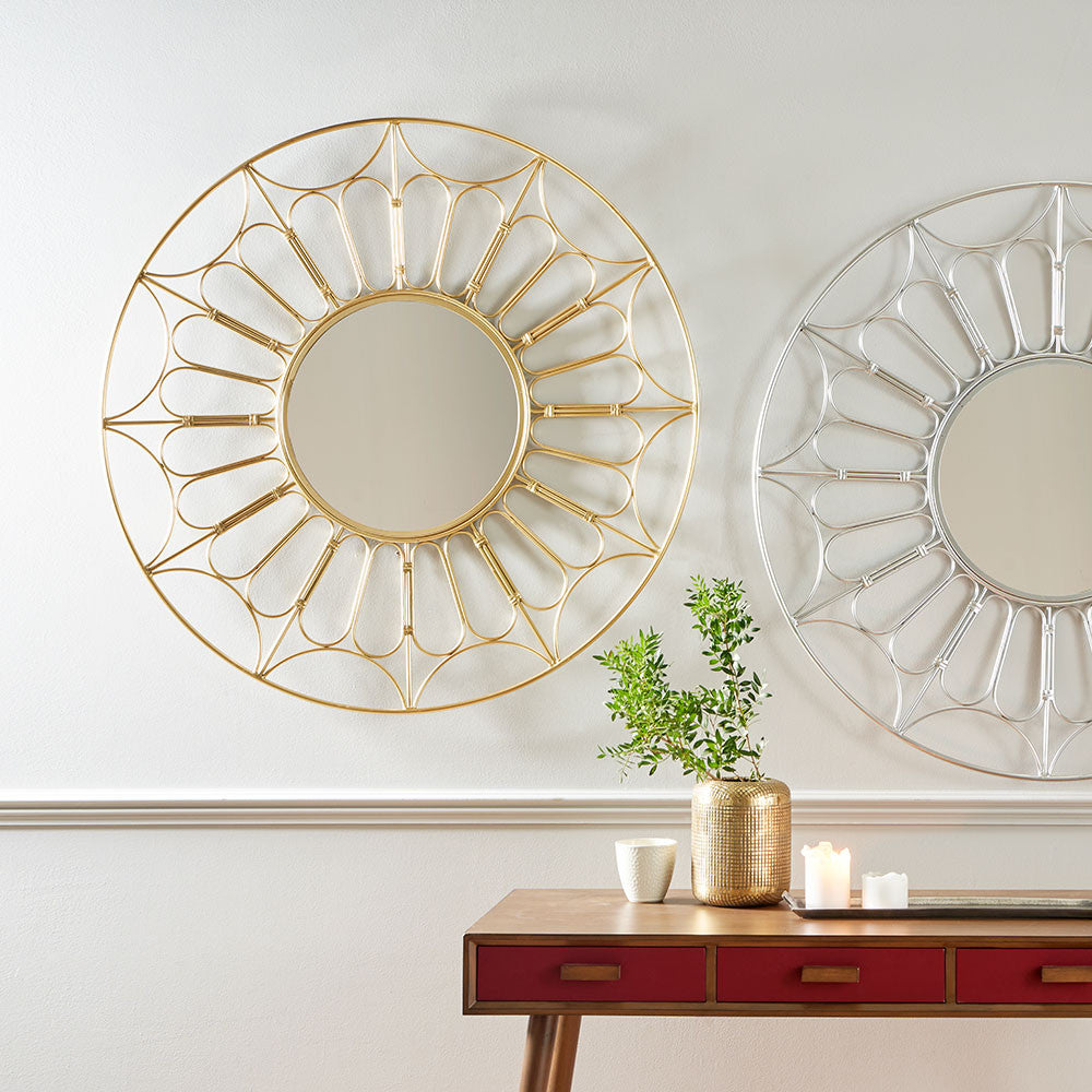 Gold Metal Cane Effect Frame Round Wall Mirror