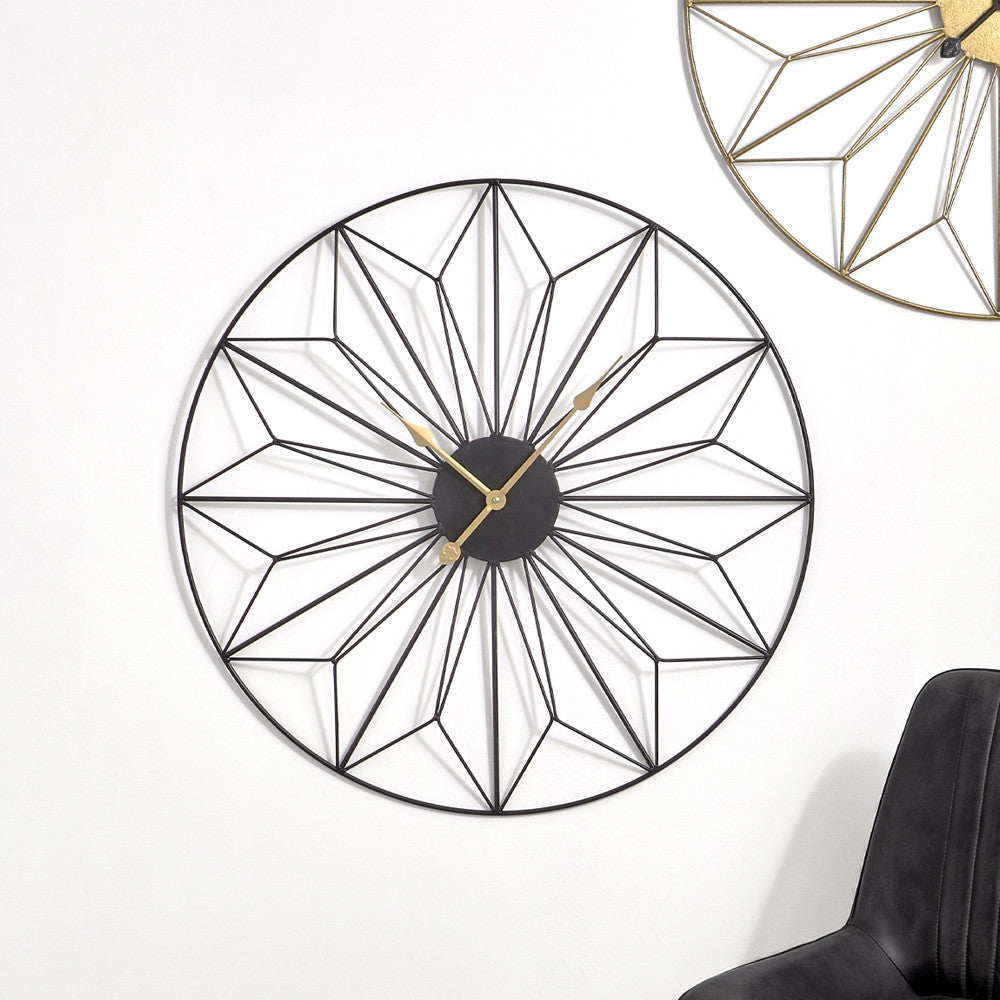 Black and Gold Metal Geo Design Round Wall Clock