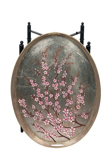 Hand Painted Cherry Blossom Oval Metal Table