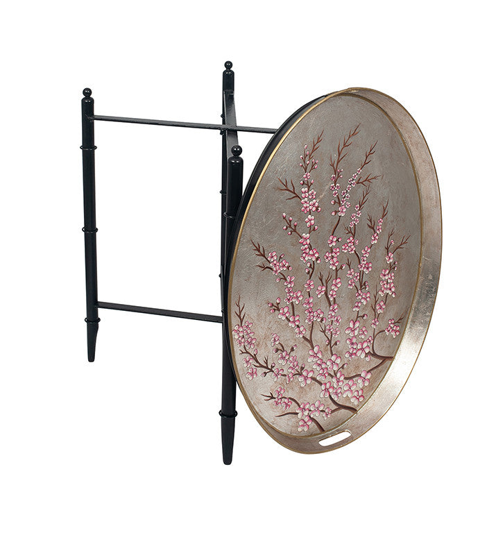 Hand Painted Cherry Blossom Oval Metal Table