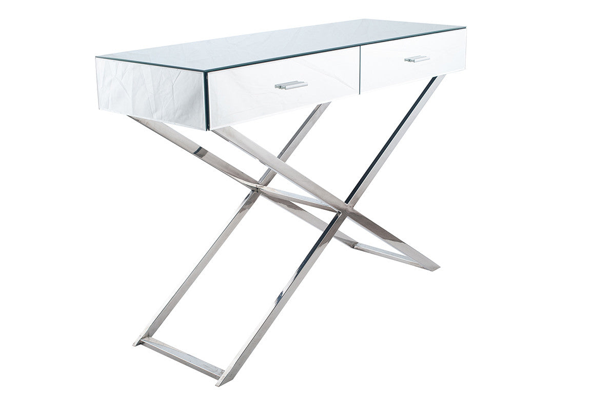 Silver Mirrored Glass & Metal Console Table