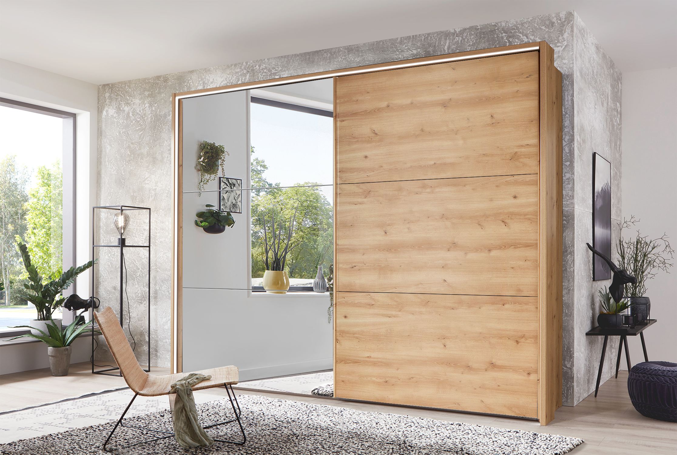 Kadiz Sliding Wardrobe Bianco Oak 300 cm