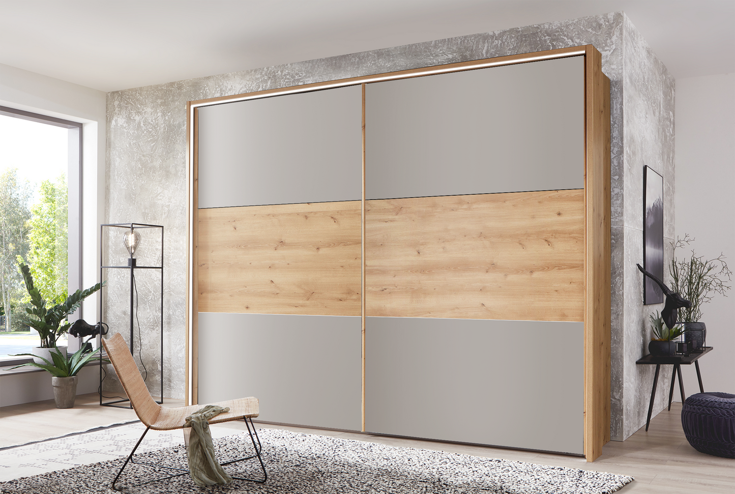 Kadiz Sliding Wardrobe Pebble Grey with Panelling 200 cm