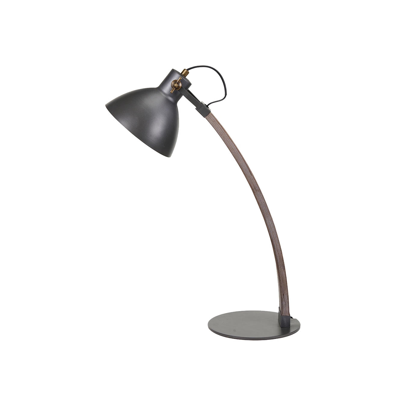 Wood & Grey Metal Curved Table Task Lamp