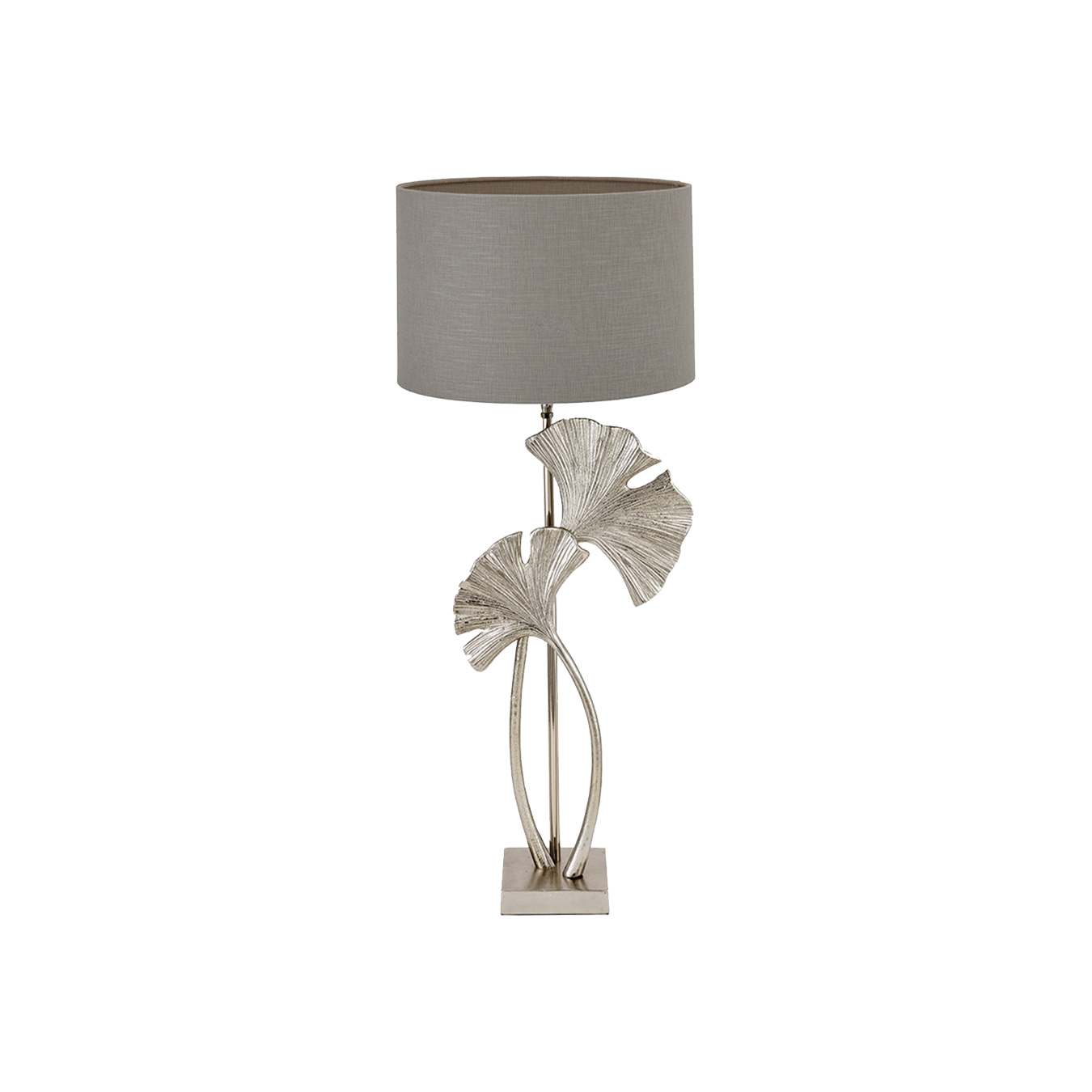 Champagne Metal Tall Leaf Table Lamp & Grey Lamp Shade