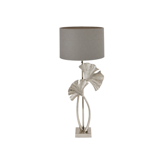 Champagne Metal Tall Leaf Table Lamp & Grey Lamp Shade