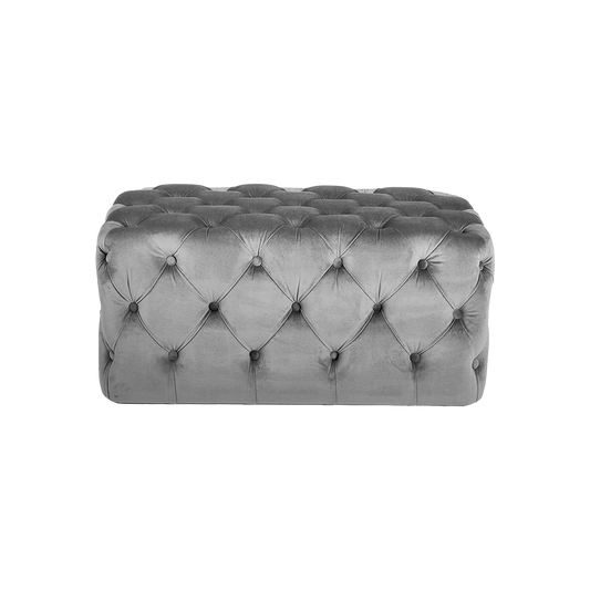Dove Grey Velvet Buttoned Bench Stool