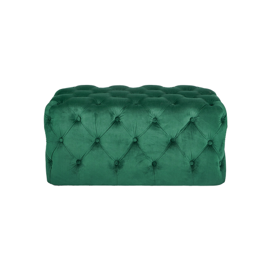 Forest Green Velvet Buttoned Bench Stool
