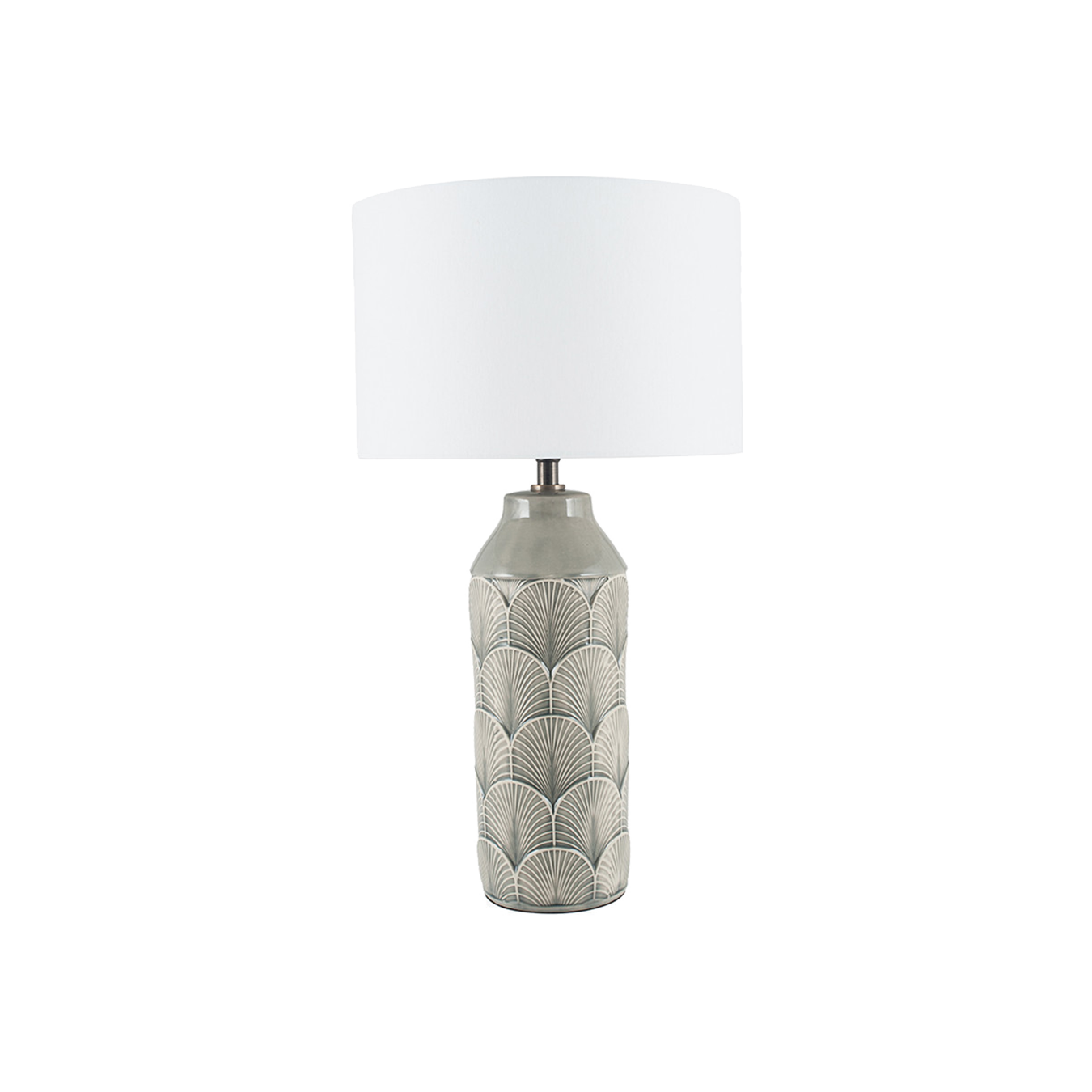 Ceramic Grey Feather Lamp & White Shade