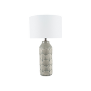Ceramic Grey Feather Lamp & White Shade
