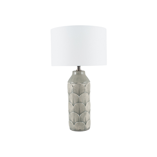 Ceramic Grey Feather Lamp & White Shade