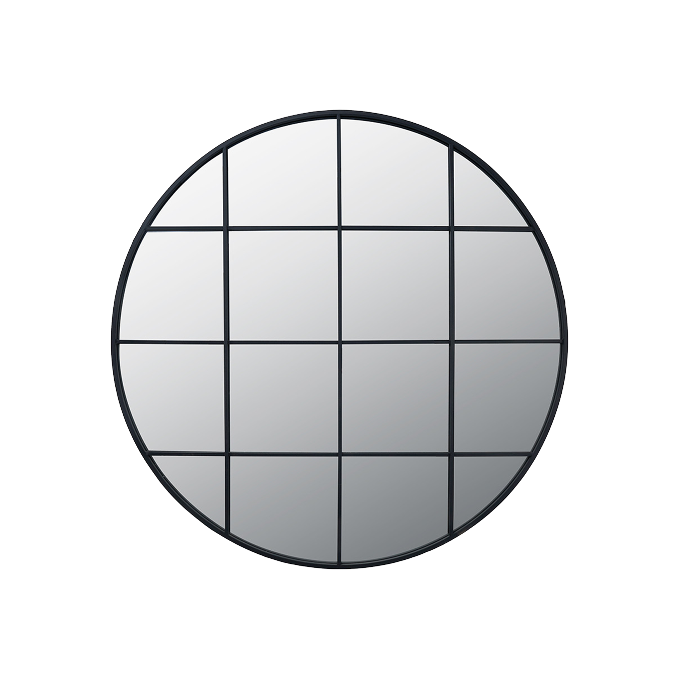 Graphite Metal 16 Pane Round Wall Mirror