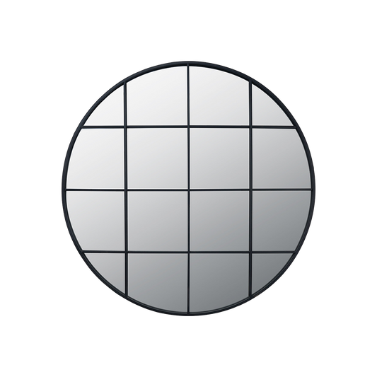 Graphite Metal 16 Pane Round Wall Mirror
