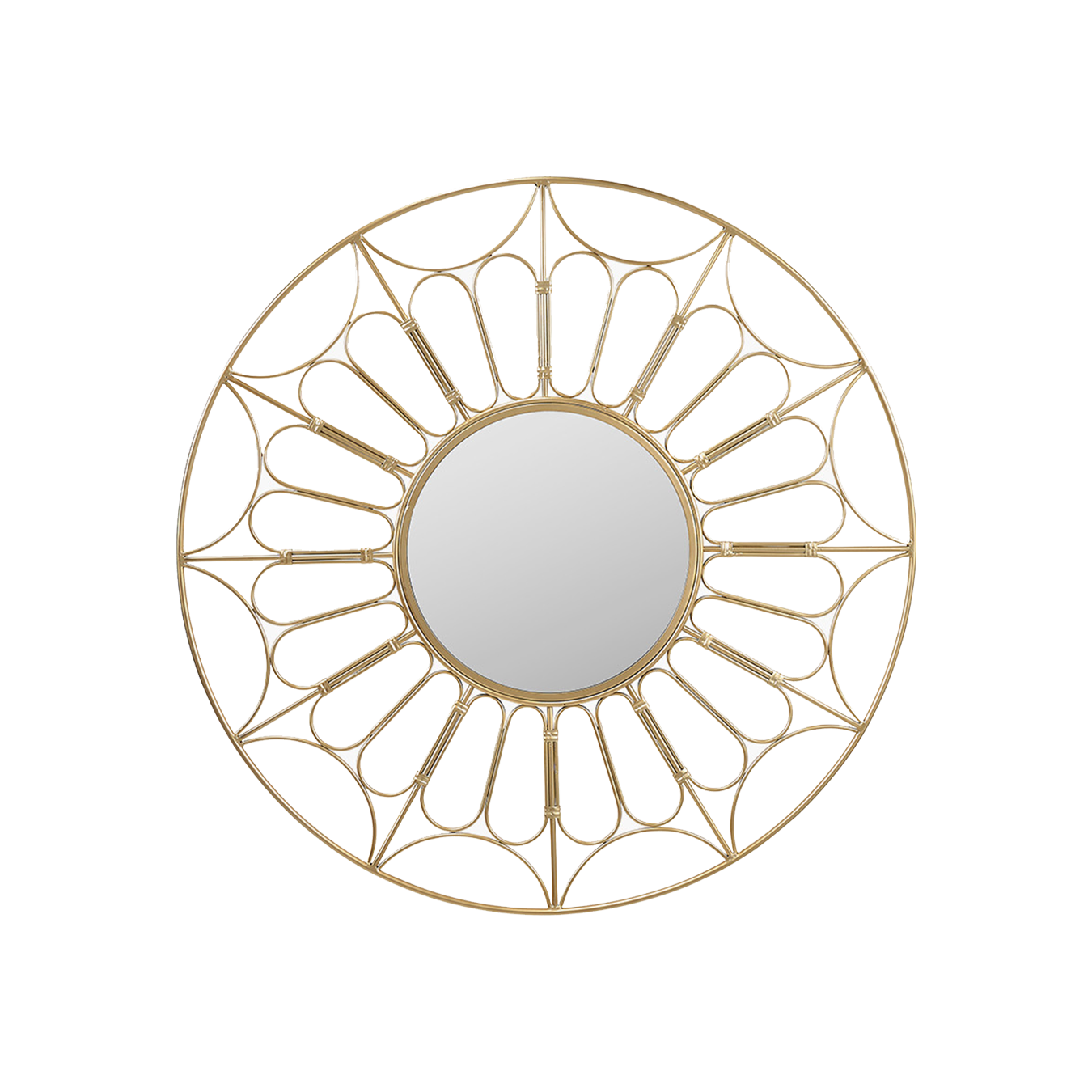 Gold Metal Cane Effect Frame Round Wall Mirror