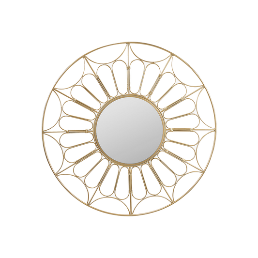 Gold Metal Cane Effect Frame Round Wall Mirror