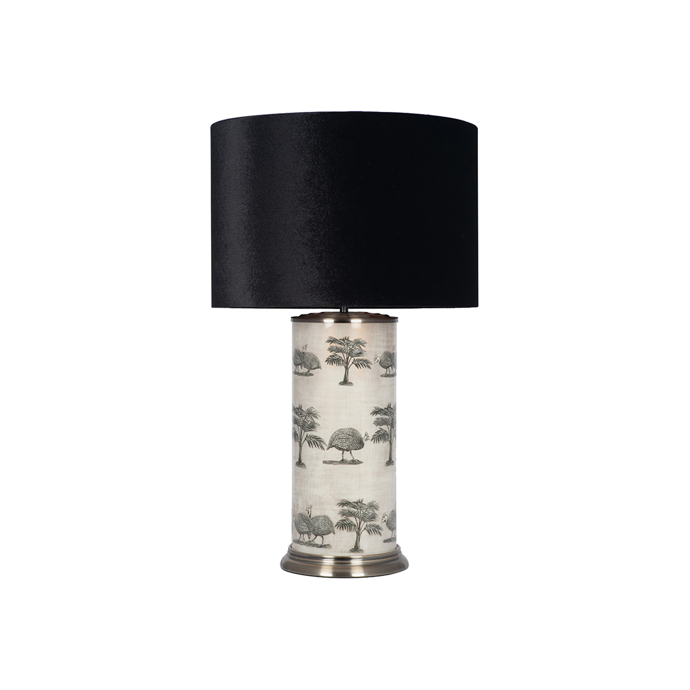 Guinea Foul Glass Table Lamp & Black Shade