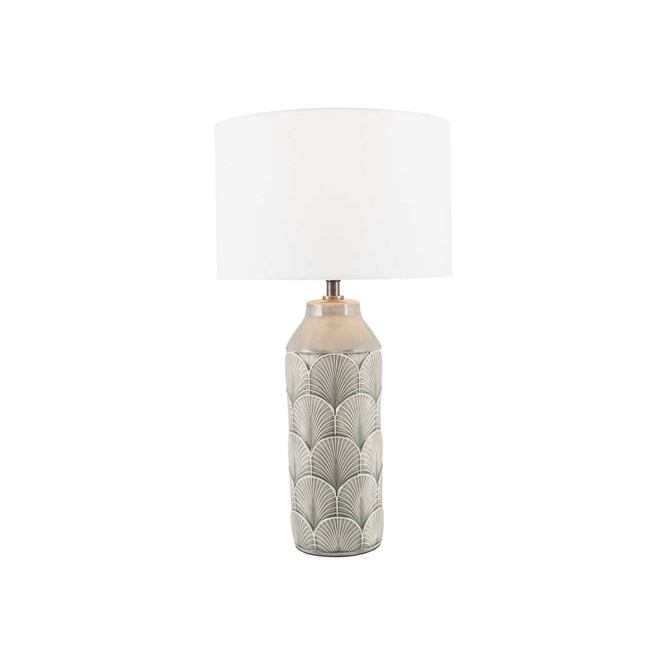 Ceramic Grey Feather Lamp & White Shade