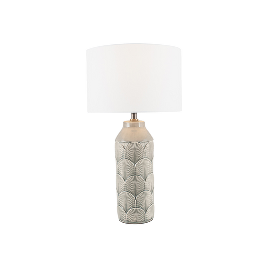 Ceramic Grey Feather Lamp & White Shade