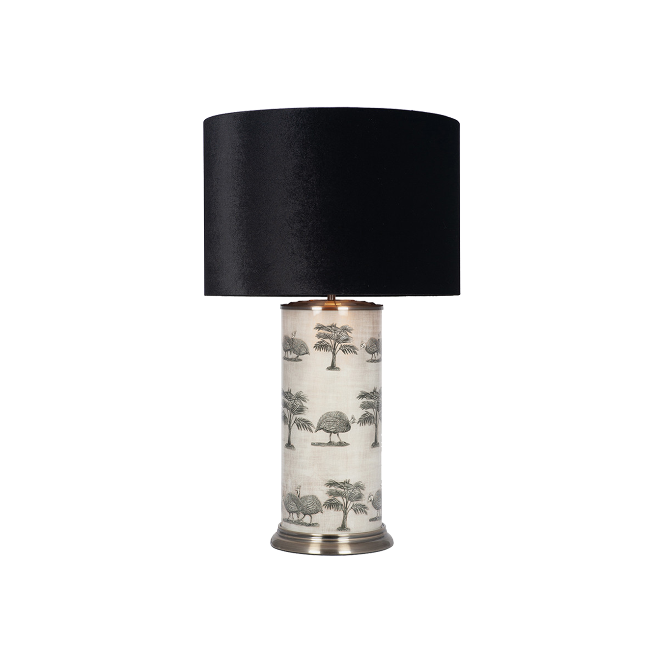 Guinea Foul Glass Table Lamp & Black Shade