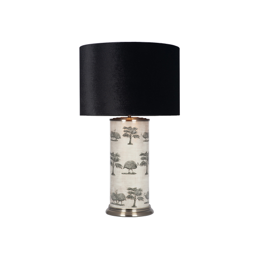 Guinea Foul Glass Table Lamp & Black Shade