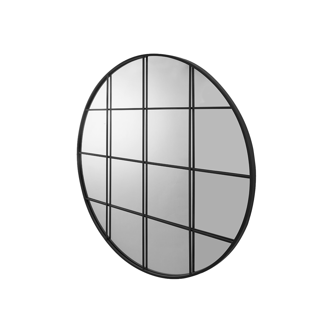 Graphite Metal 16 Pane Round Wall Mirror
