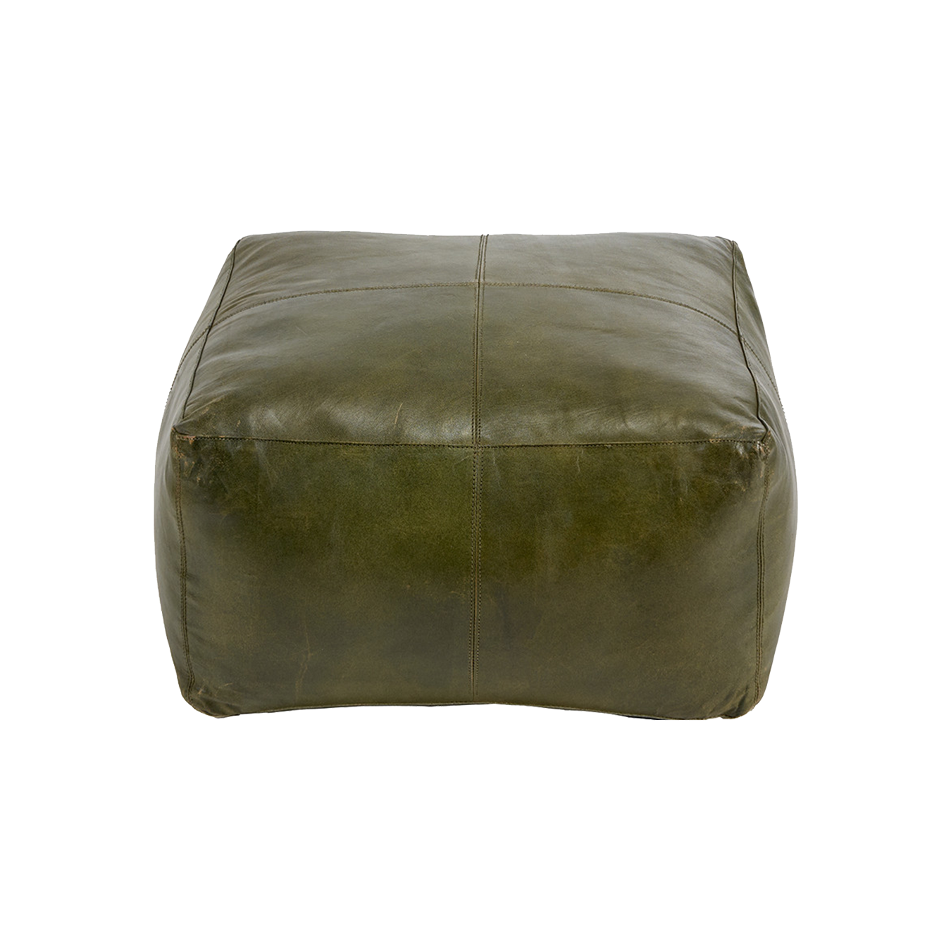 Sage Green Leather Pouffe