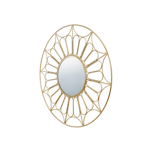 Gold Metal Cane Effect Frame Round Wall Mirror