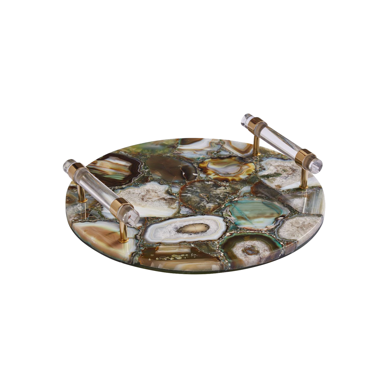 Bowerbird Round Green & Gold Agate Tray