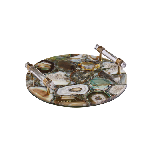 Bowerbird Round Green & Gold Agate Tray