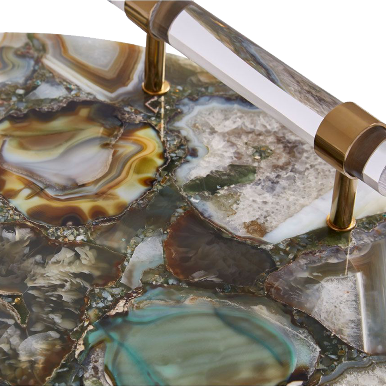 Bowerbird Round Green & Gold Agate Tray