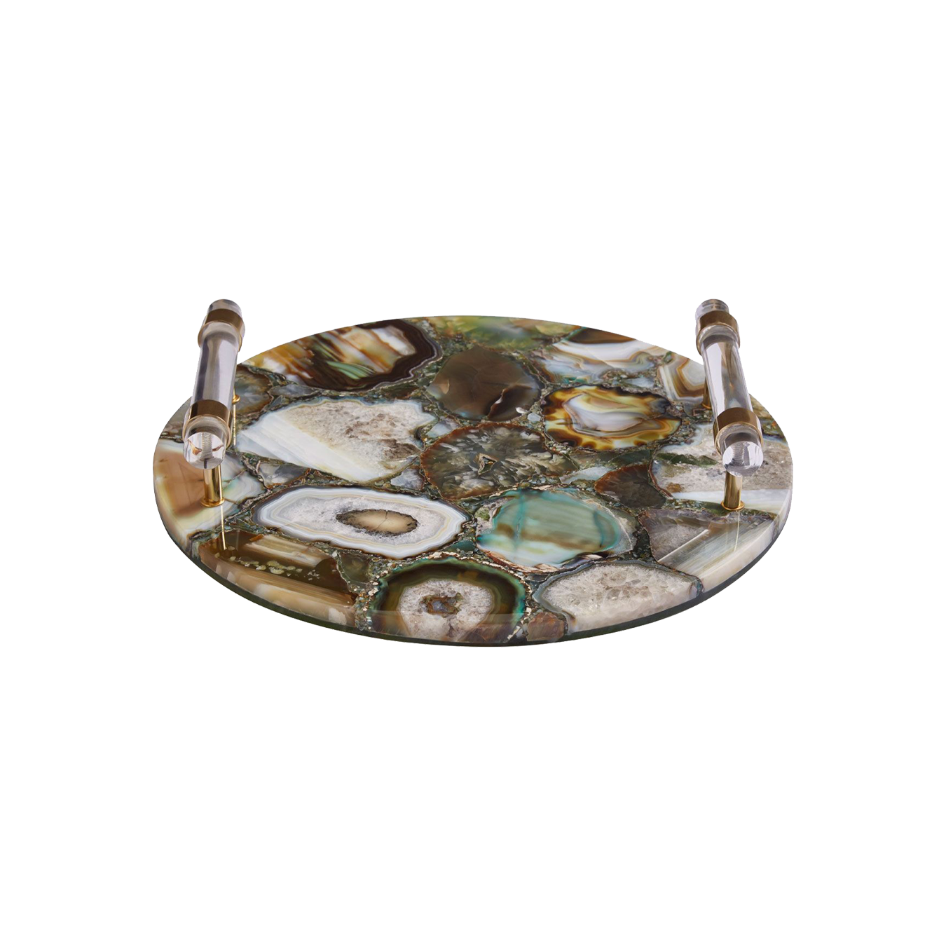 Bowerbird Round Green & Gold Agate Tray