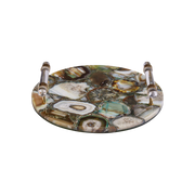 Bowerbird Round Green & Gold Agate Tray